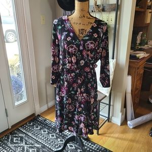 Black floral faux wrap dress
